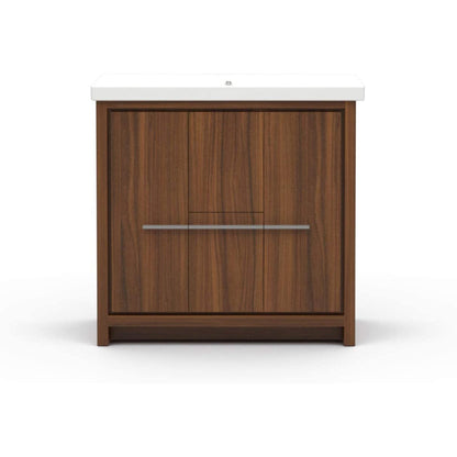 Casa Mare Alessio 32" Matte Walnut Bathroom Vanity and Ceramic Sink Combo