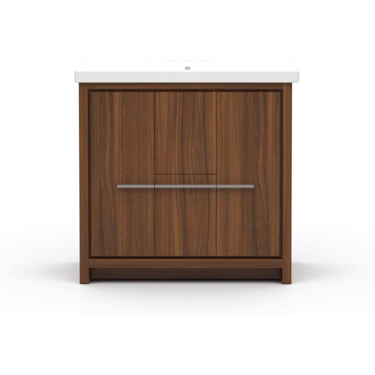 Casa Mare Alessio 32" Matte Walnut Bathroom Vanity and Ceramic Sink Combo With LED Mirror