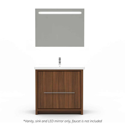 Casa Mare Alessio 32" Matte Walnut Bathroom Vanity and Ceramic Sink Combo With LED Mirror