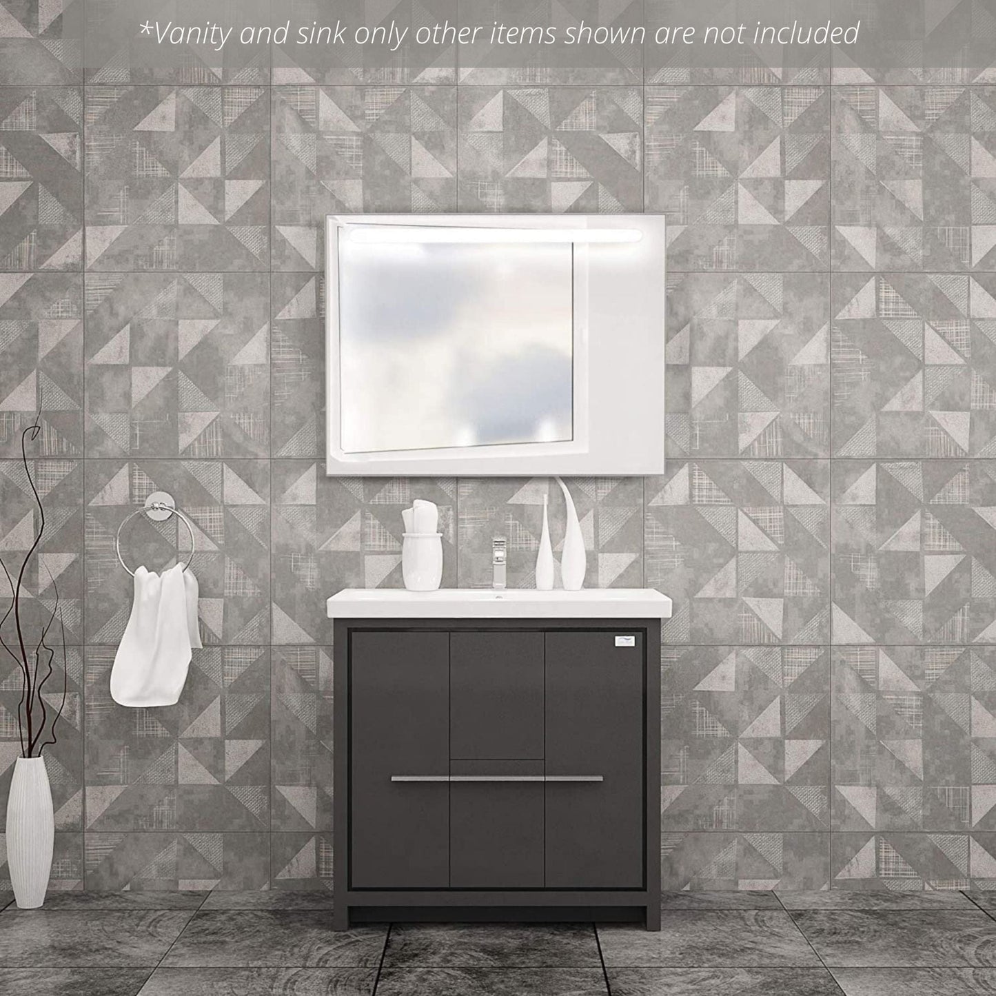 Casa Mare Alessio 36" Glossy Gray Bathroom Vanity and Ceramic Sink Combo