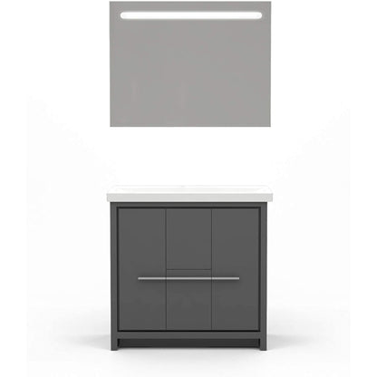 Casa Mare Alessio 36" Glossy Gray Bathroom Vanity and Ceramic Sink Combo With LED Mirror