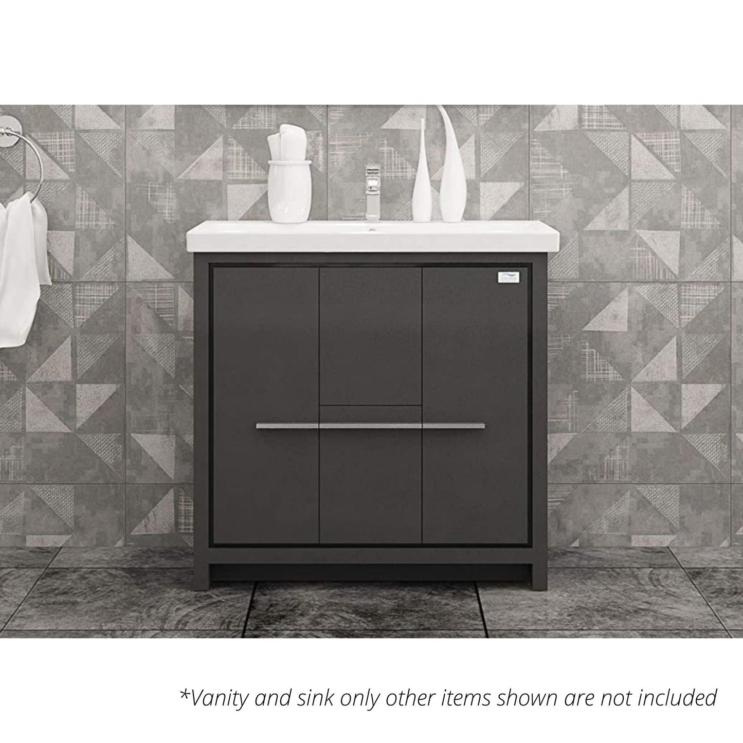 Casa Mare Alessio 36" Glossy Gray Bathroom Vanity and Ceramic Sink Combo