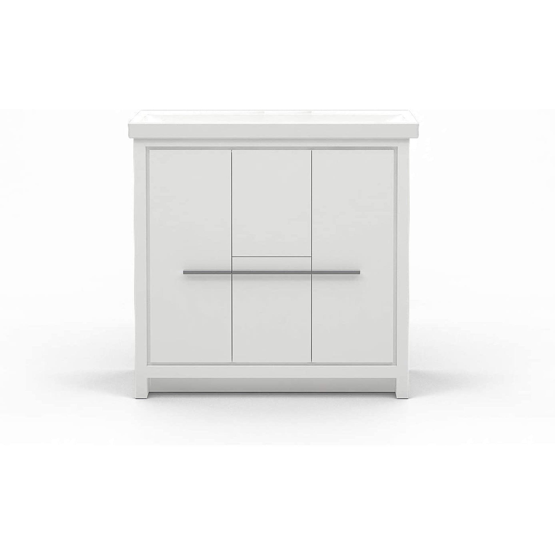 Casa Mare Alessio 36" Glossy White Bathroom Vanity and Ceramic Sink Combo