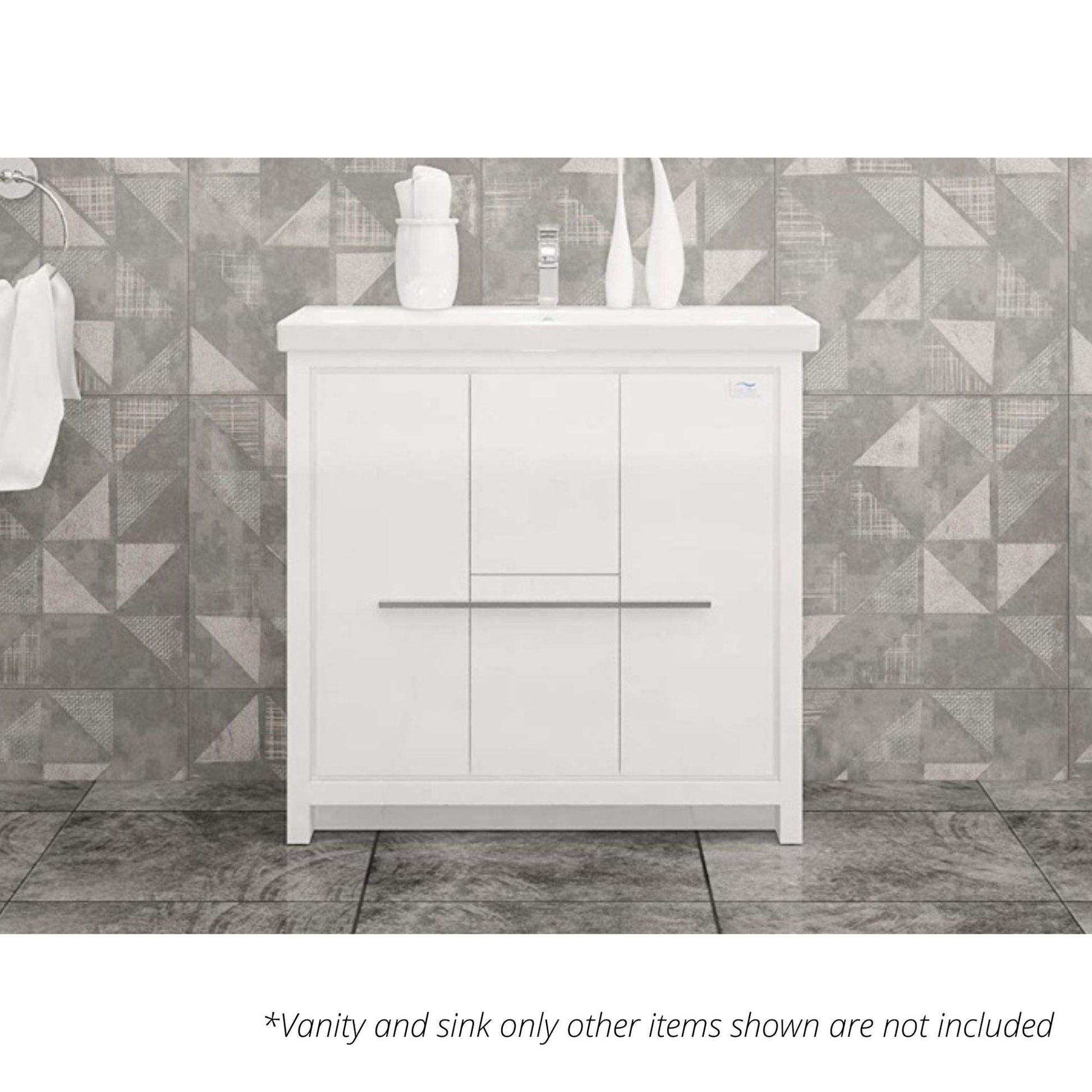 Casa Mare Alessio 36" Glossy White Bathroom Vanity and Ceramic Sink Combo