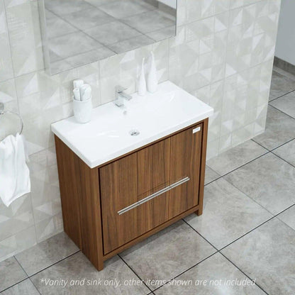 Casa Mare Alessio 36" Matte Walnut Bathroom Vanity and Ceramic Sink Combo