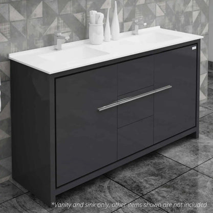 Casa Mare Alessio 60" Glossy Gray Bathroom Vanity and Acrylic Double Sink Combo With LED Mirror