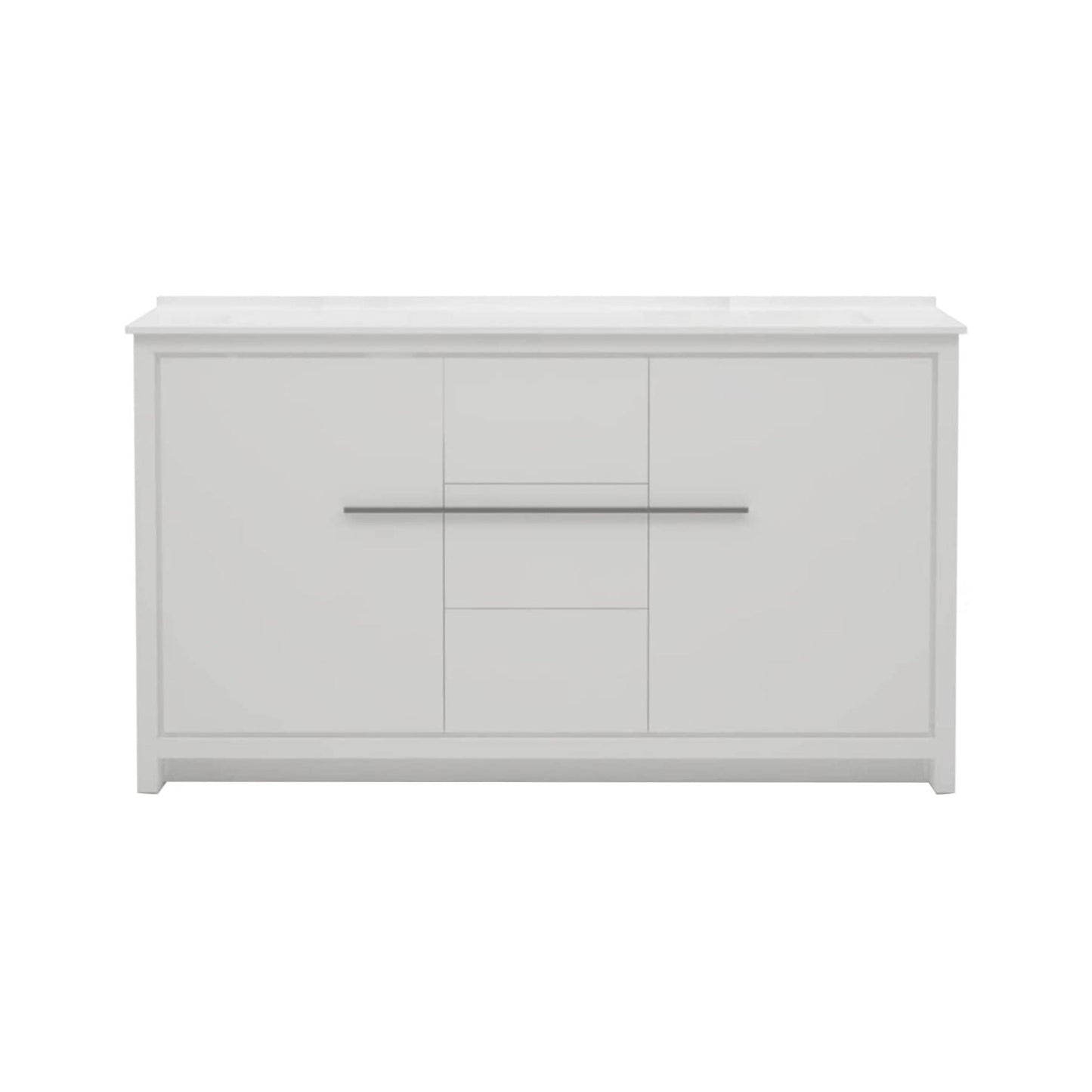 Casa Mare Alessio 60" Glossy White Bathroom Vanity and Acrylic Double Sink Combo
