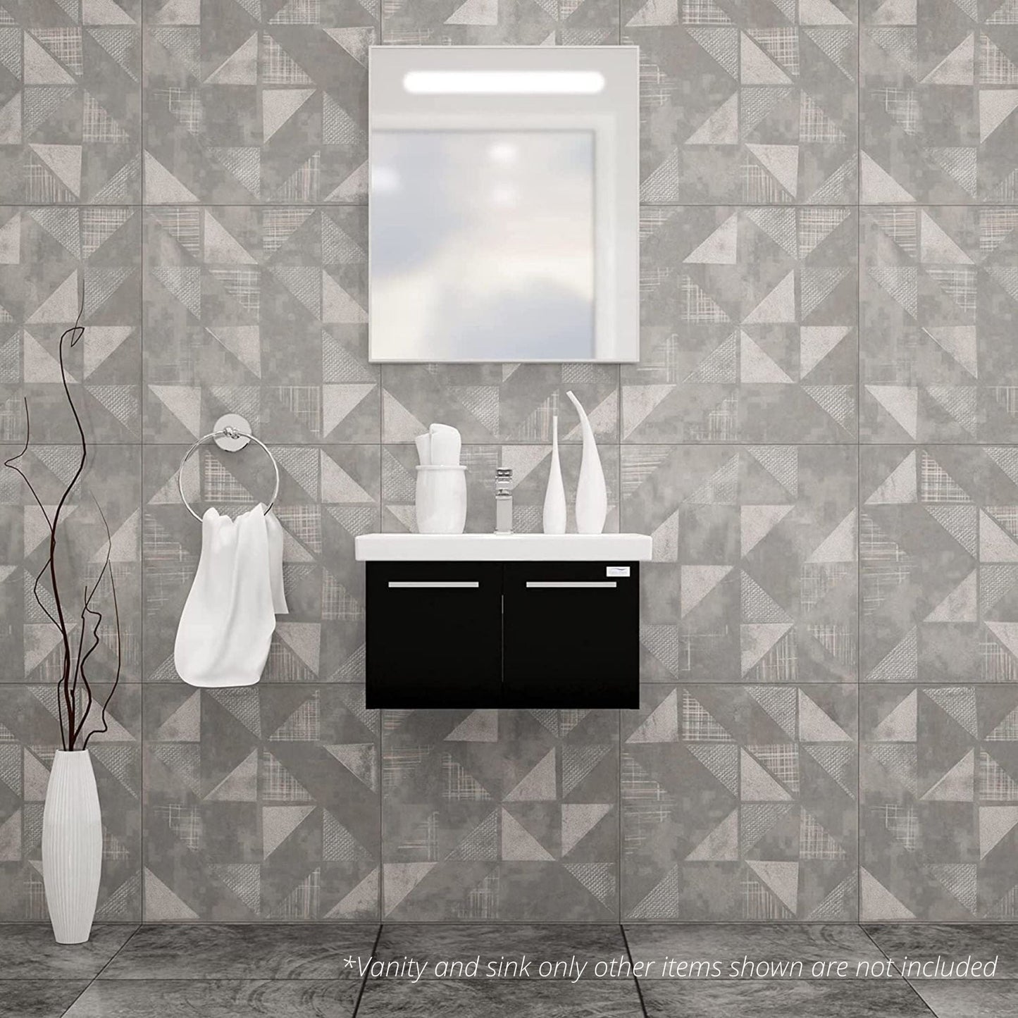 Casa Mare Aspe 24" Glossy Black Wall-Mounted Bathroom Vanity and Ceramic Sink Combo