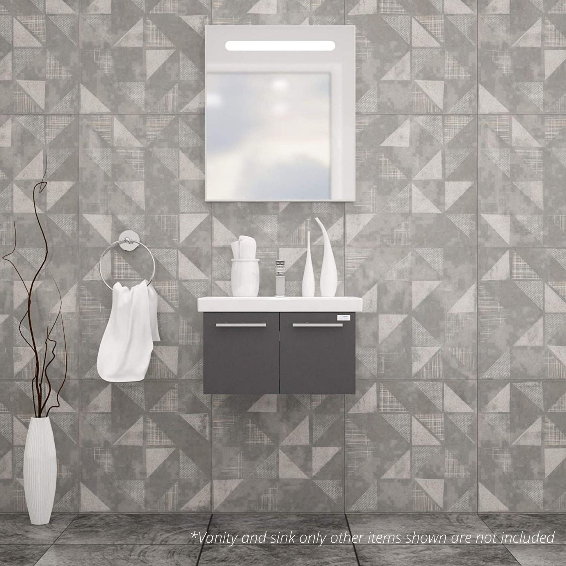 Casa Mare Aspe 24" Glossy Gray Wall-Mounted Bathroom Vanity and Ceramic Sink Combo