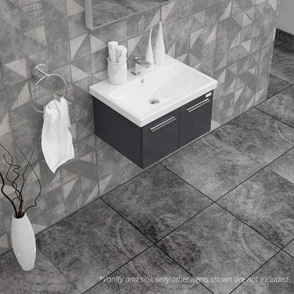 Casa Mare Aspe 24" Glossy Gray Wall-Mounted Bathroom Vanity and Ceramic Sink Combo With LED Mirror