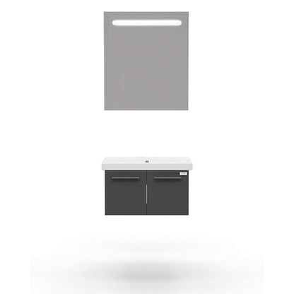 Casa Mare Aspe 24" Glossy Gray Wall-Mounted Bathroom Vanity and Ceramic Sink Combo With LED Mirror