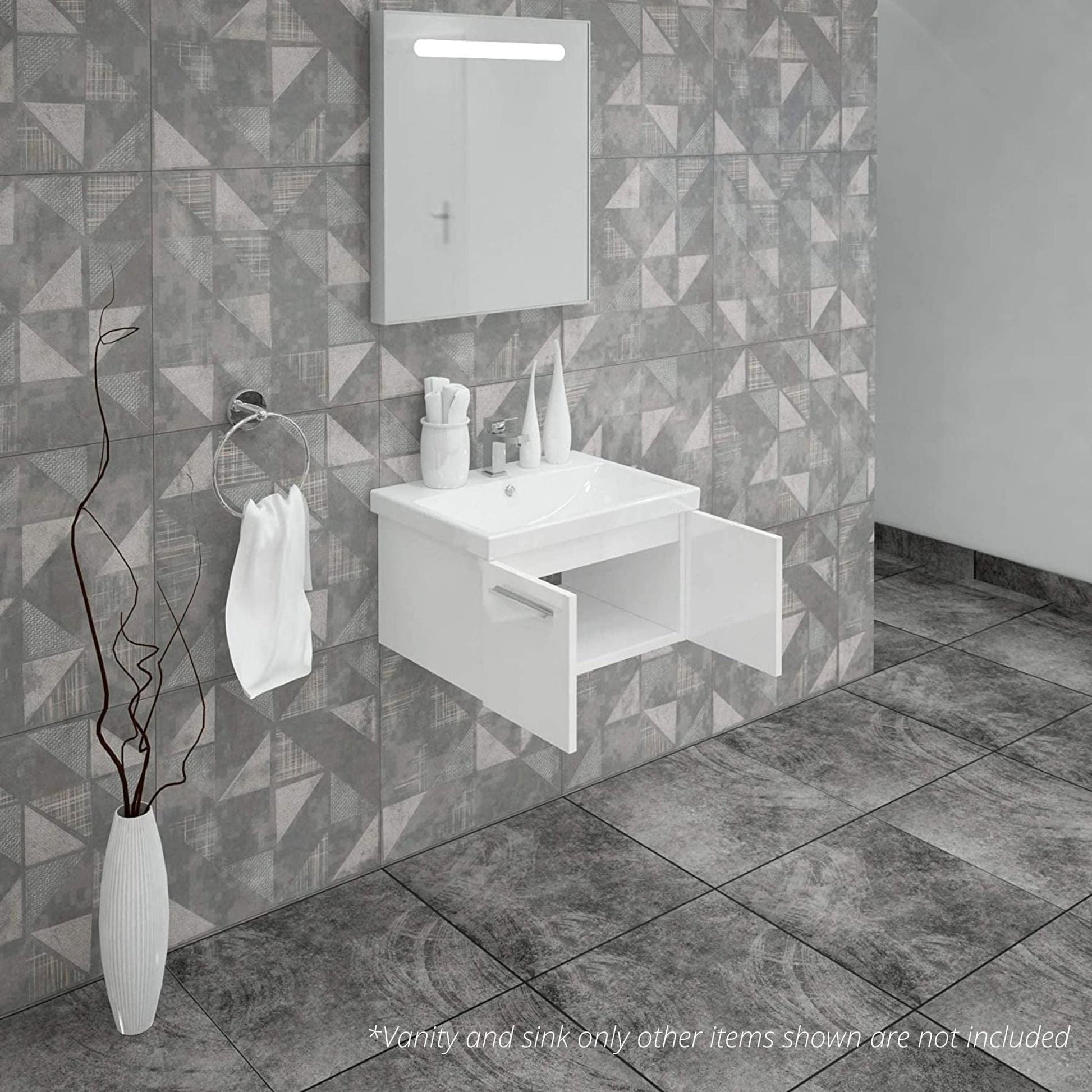 Casa Mare Aspe 24" Glossy White Wall-Mounted Bathroom Vanity and Ceramic Sink Combo