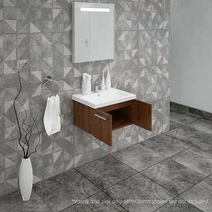 Casa Mare Aspe 24" Matte Walnut Wall-Mounted Bathroom Vanity and Ceramic Sink Combo