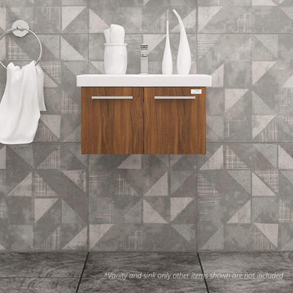 Casa Mare Aspe 24" Matte Walnut Wall-Mounted Bathroom Vanity and Ceramic Sink Combo