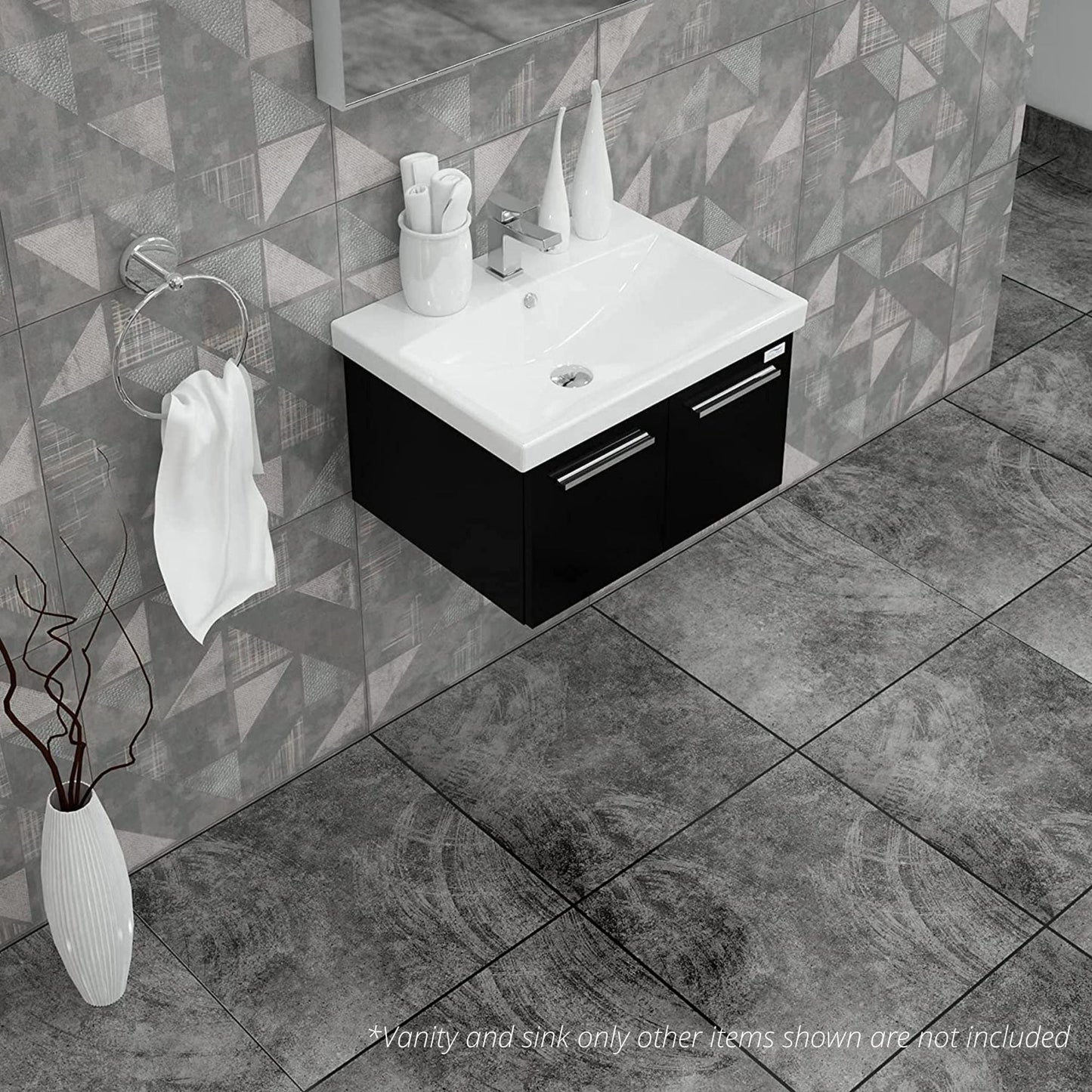 Casa Mare Aspe 32" Glossy Black Wall-Mounted Bathroom Vanity and Ceramic Sink Combo