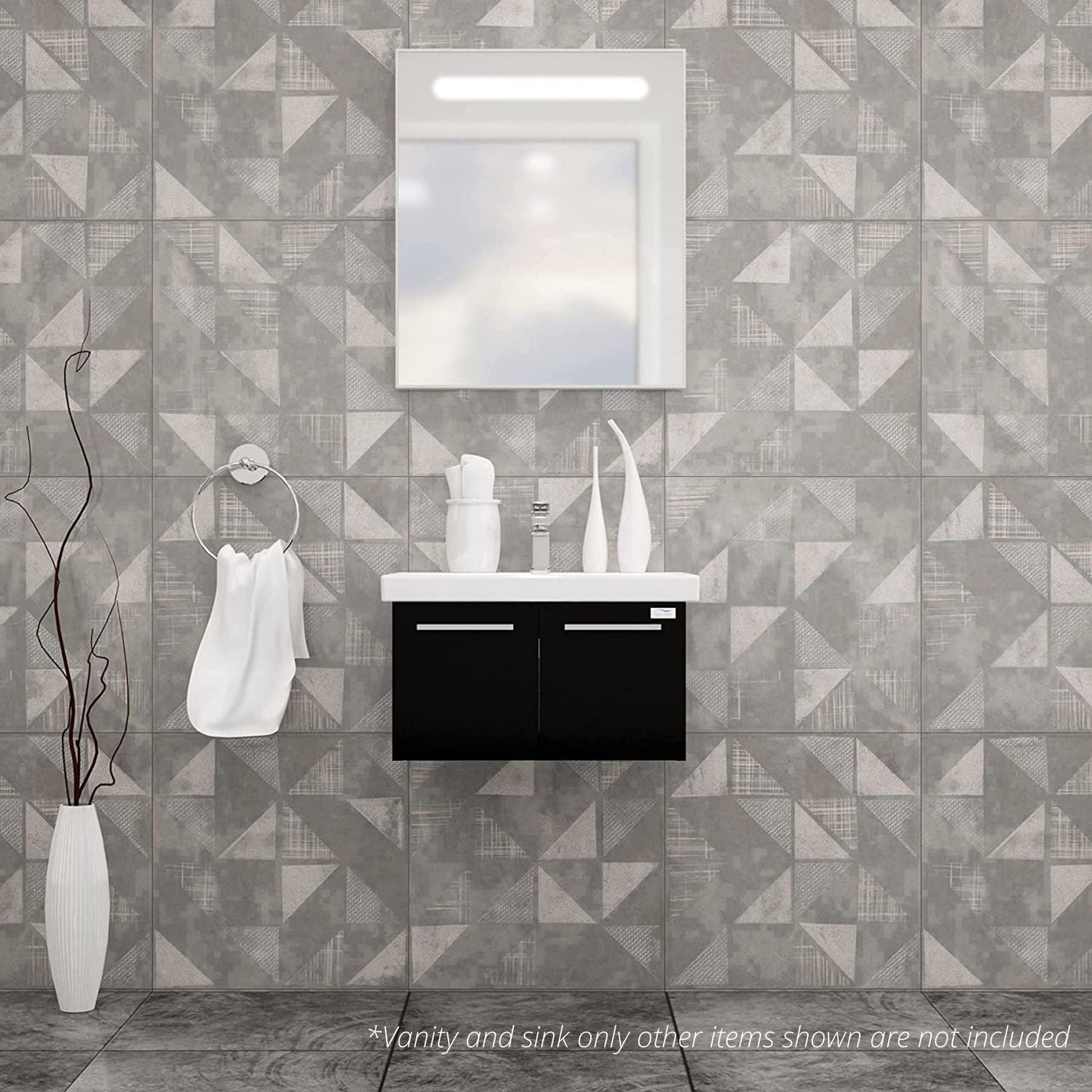 Casa Mare Aspe 32" Glossy Black Wall-Mounted Bathroom Vanity and Ceramic Sink Combo
