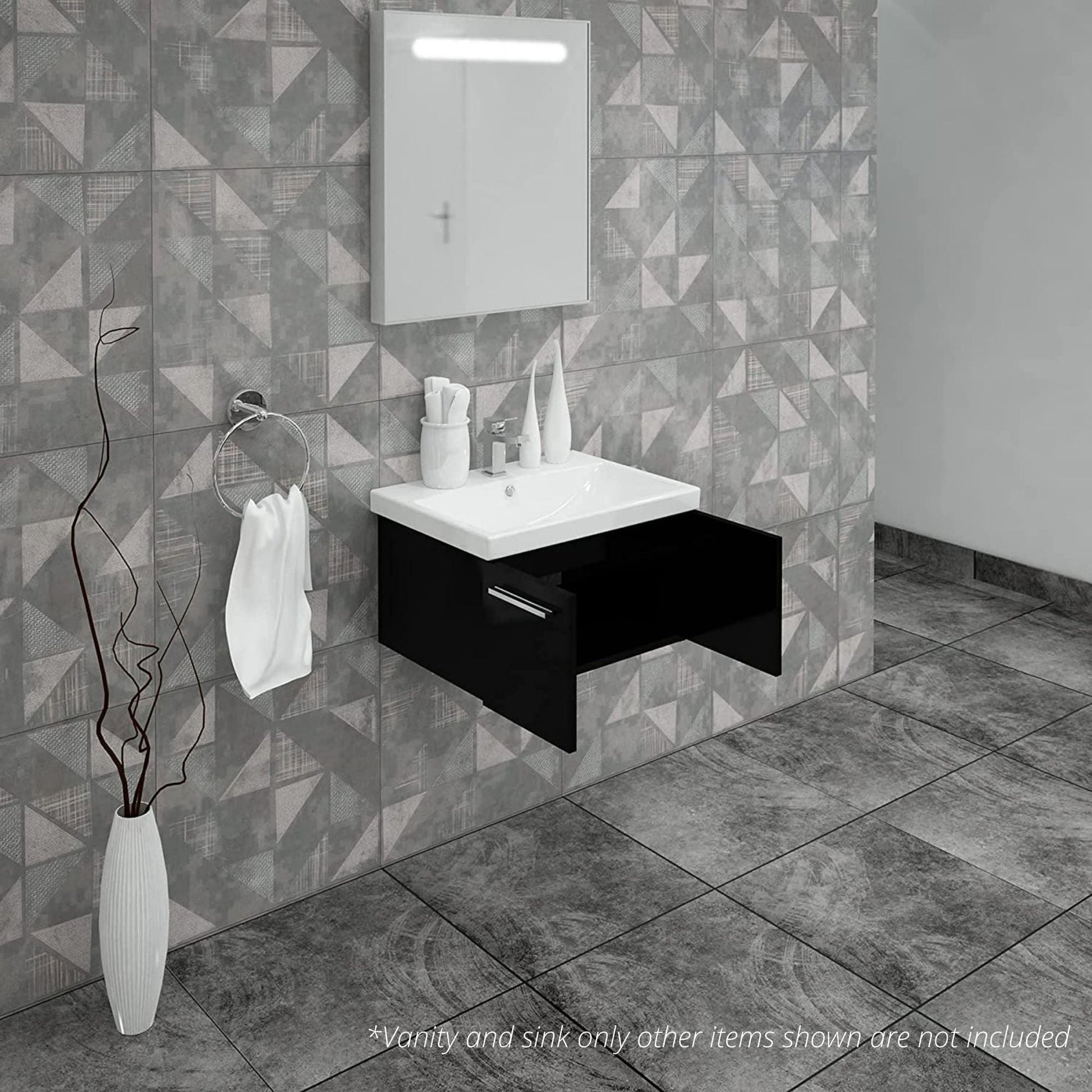 Casa Mare Aspe 32" Glossy Black Wall-Mounted Bathroom Vanity and Ceramic Sink Combo With LED Mirror