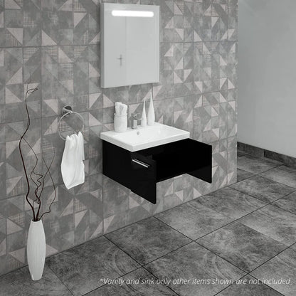 Casa Mare Aspe 32" Glossy Black Wall-Mounted Bathroom Vanity and Ceramic Sink Combo With LED Mirror