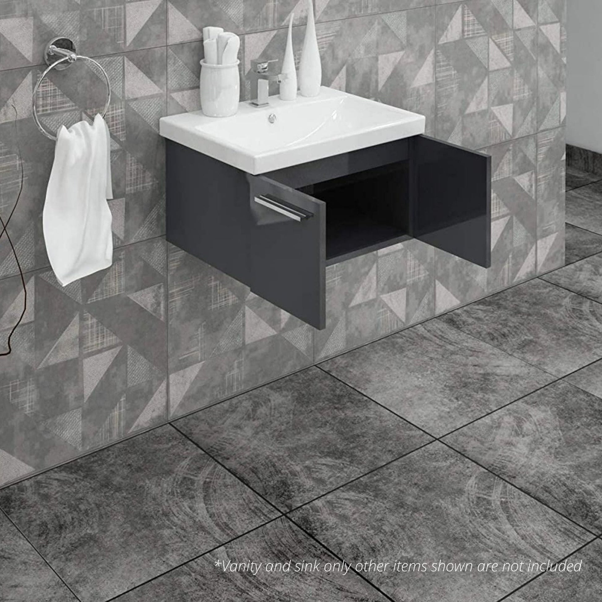 Casa Mare Aspe 32" Glossy Gray Wall-Mounted Bathroom Vanity and Ceramic Sink Combo