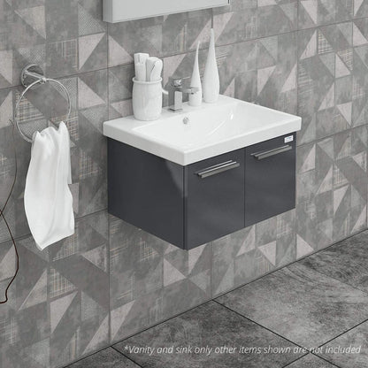 Casa Mare Aspe 32" Glossy Gray Wall-Mounted Bathroom Vanity and Ceramic Sink Combo With LED Mirror
