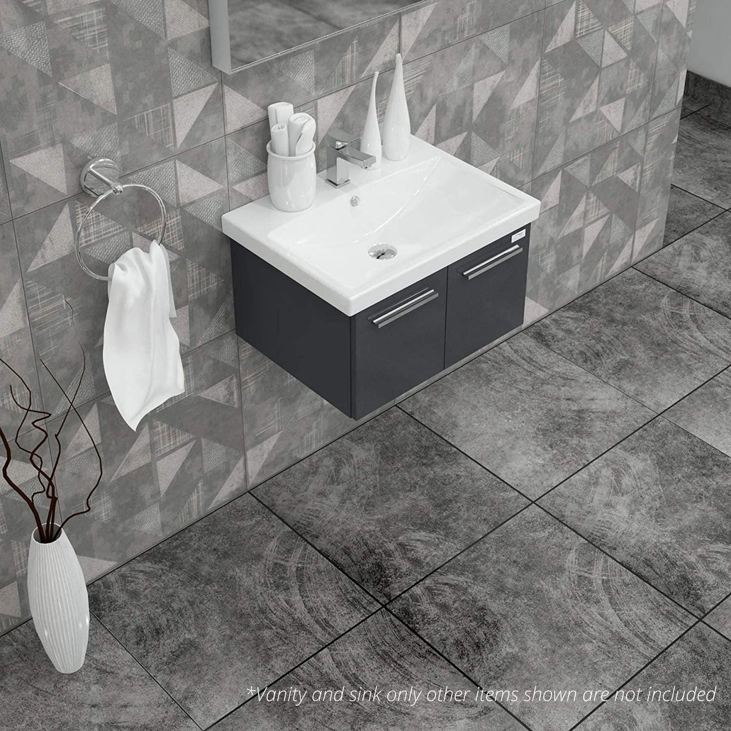 Casa Mare Aspe 32" Glossy Gray Wall-Mounted Bathroom Vanity and Ceramic Sink Combo With LED Mirror