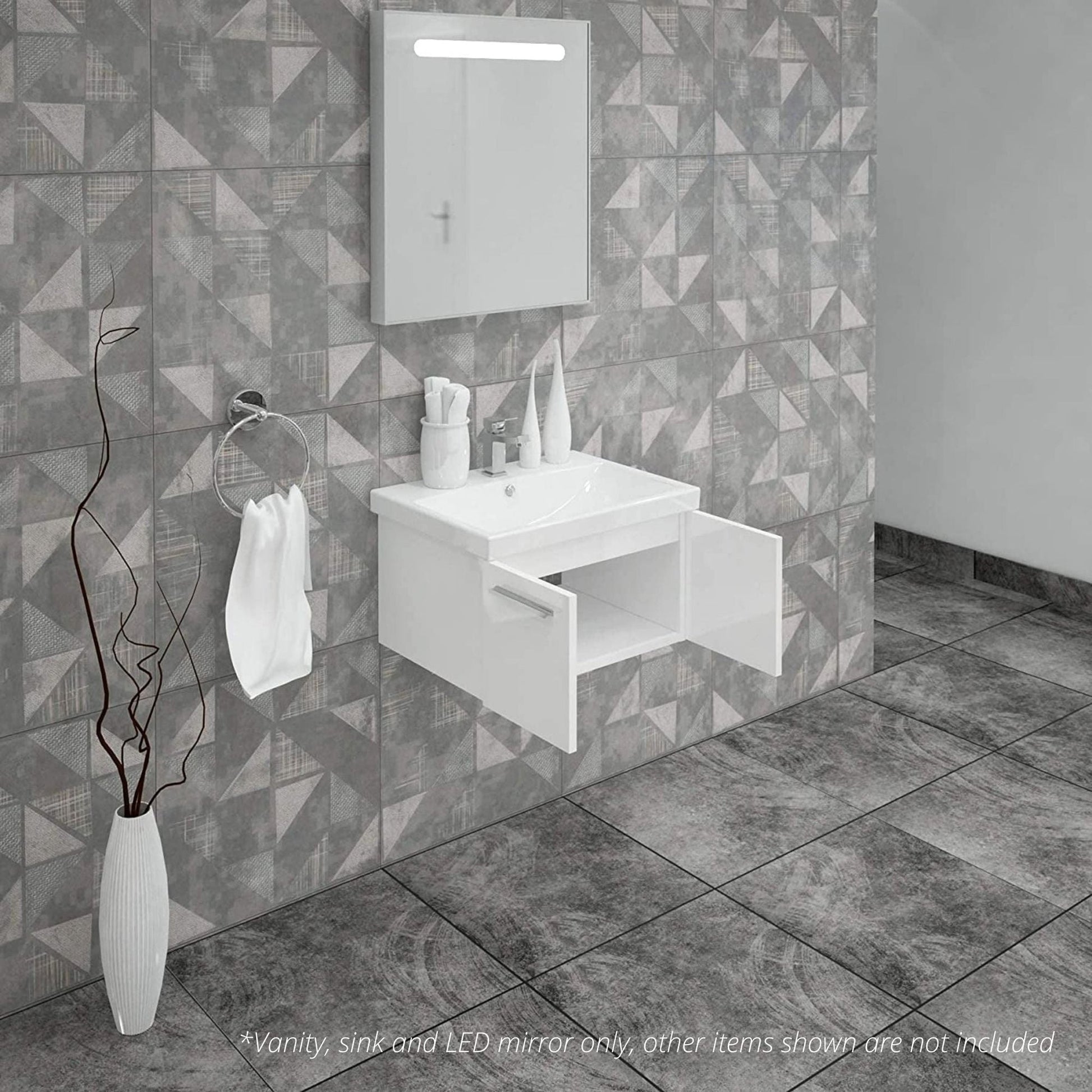 Casa Mare Aspe 32" Glossy White Wall-Mounted Bathroom Vanity and Ceramic Sink Combo With LED Mirror