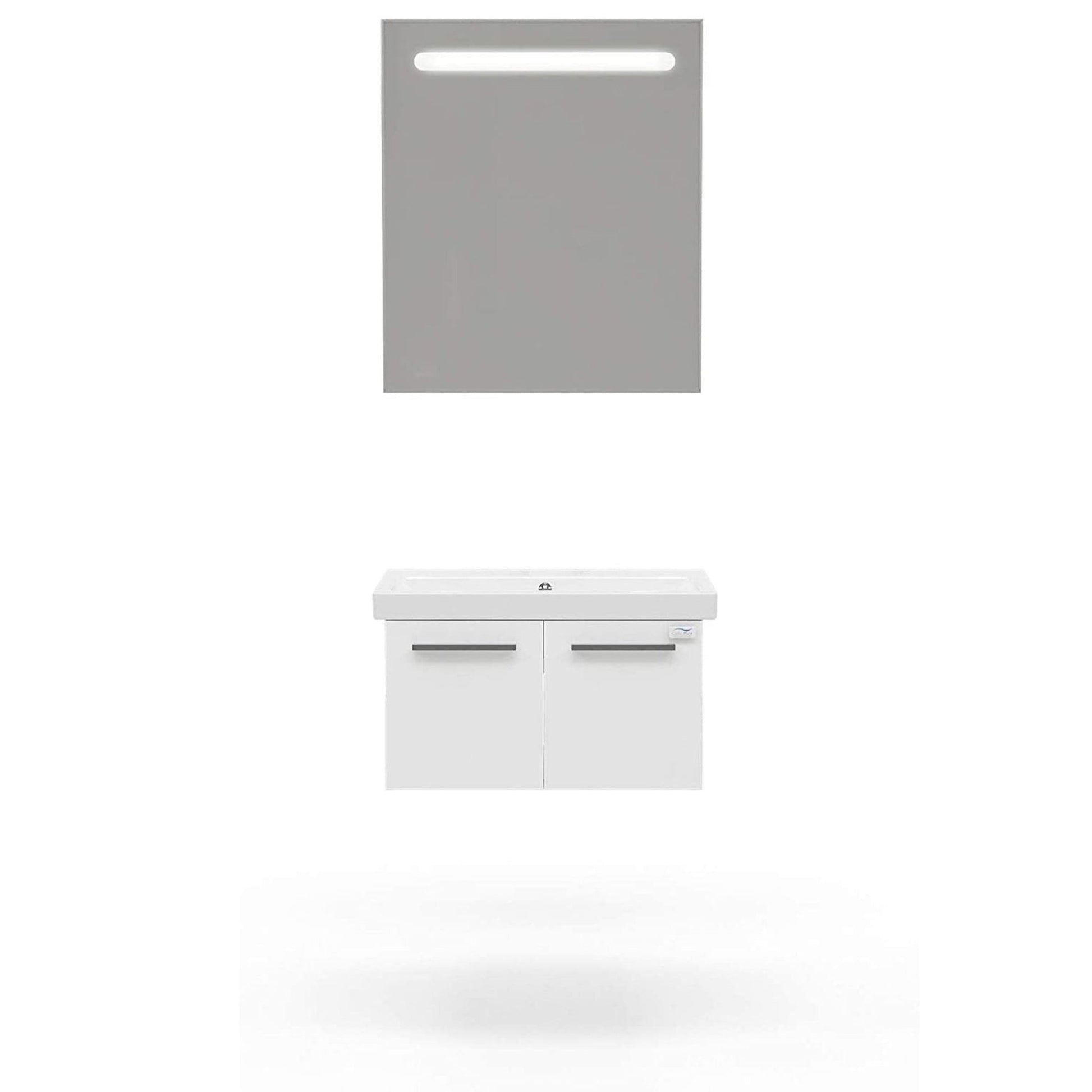 Casa Mare Aspe 32" Glossy White Wall-Mounted Bathroom Vanity and Ceramic Sink Combo With LED Mirror