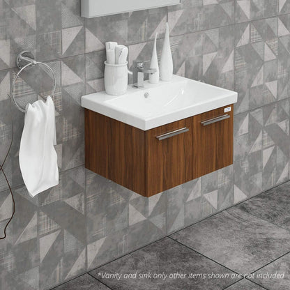 Casa Mare Aspe 32" Matte Walnut Wall-Mounted Bathroom Vanity and Ceramic Sink Combo With LED Mirror
