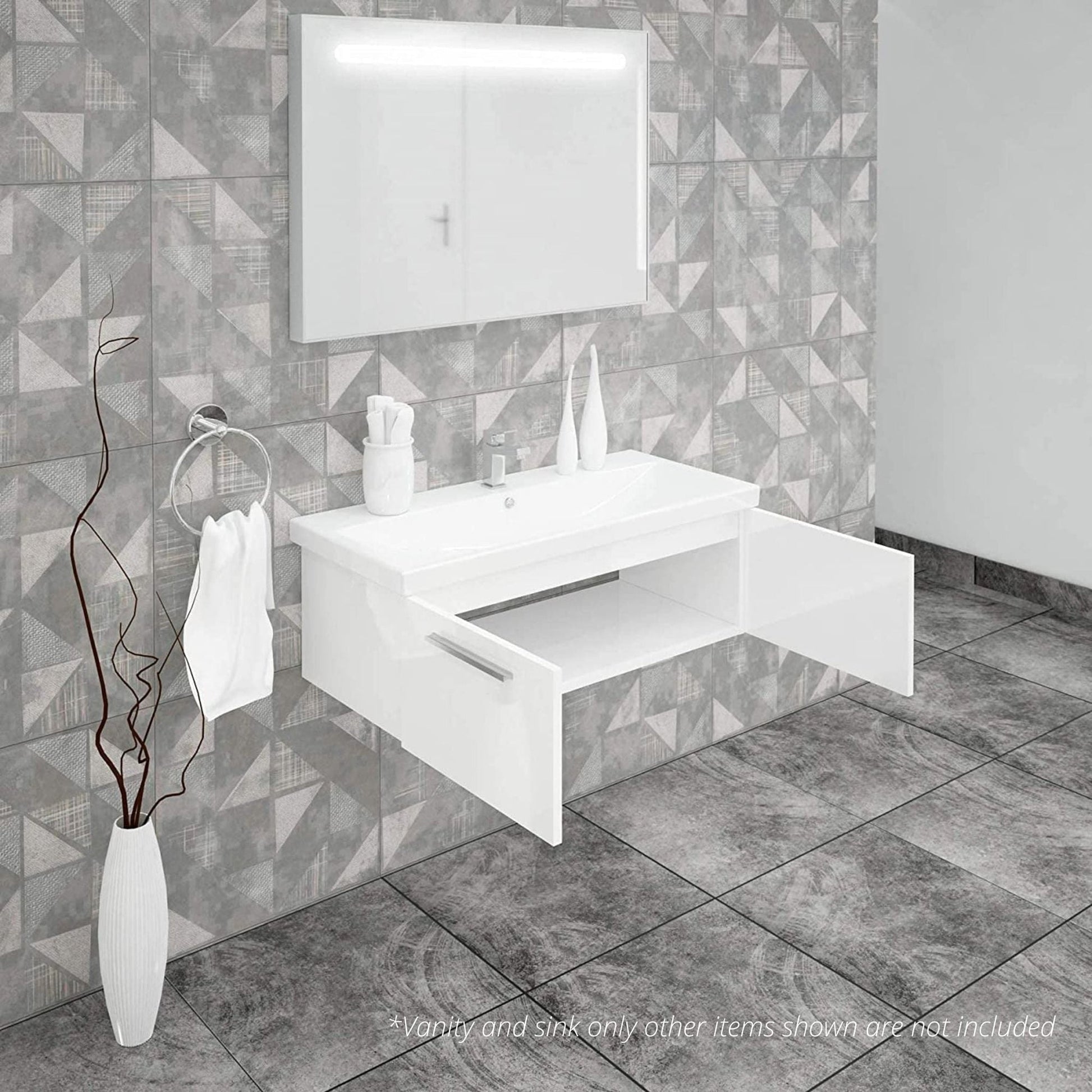 Casa Mare Aspe 40" Glossy White Wall-Mounted Bathroom Vanity and Ceramic Sink Combo