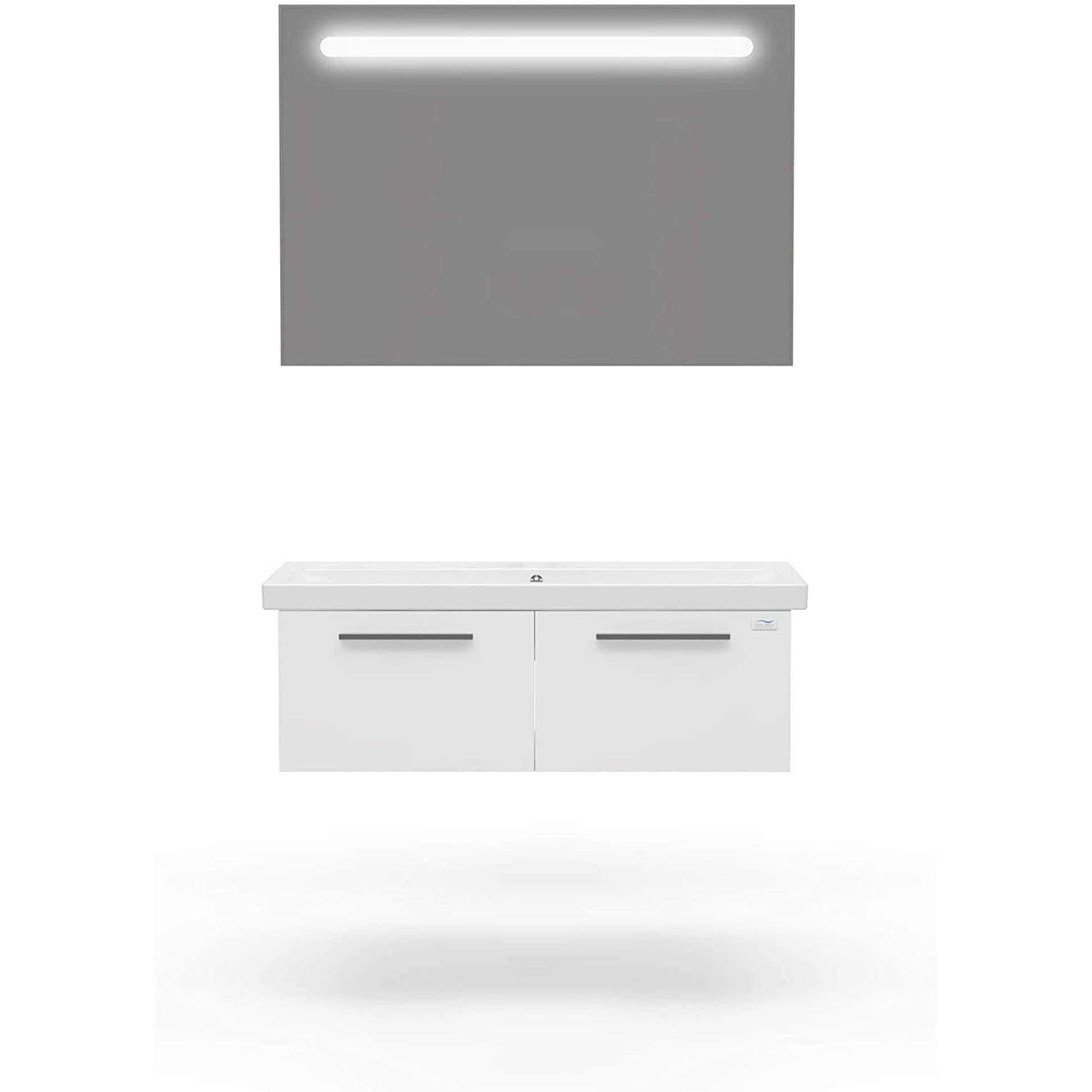 Casa Mare Aspe 40" Glossy White Wall-Mounted Bathroom Vanity and Ceramic Sink Combo With LED Mirror