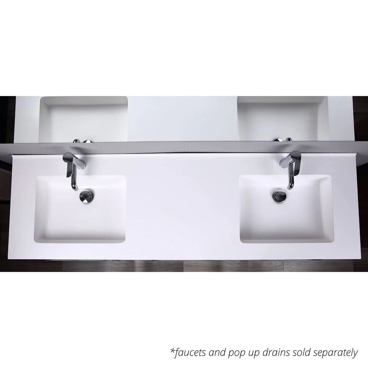 Casa Mare Benna 63" Glossy Gray Bathroom Vanity and Acrylic Double Sink Combo with LED Mirror