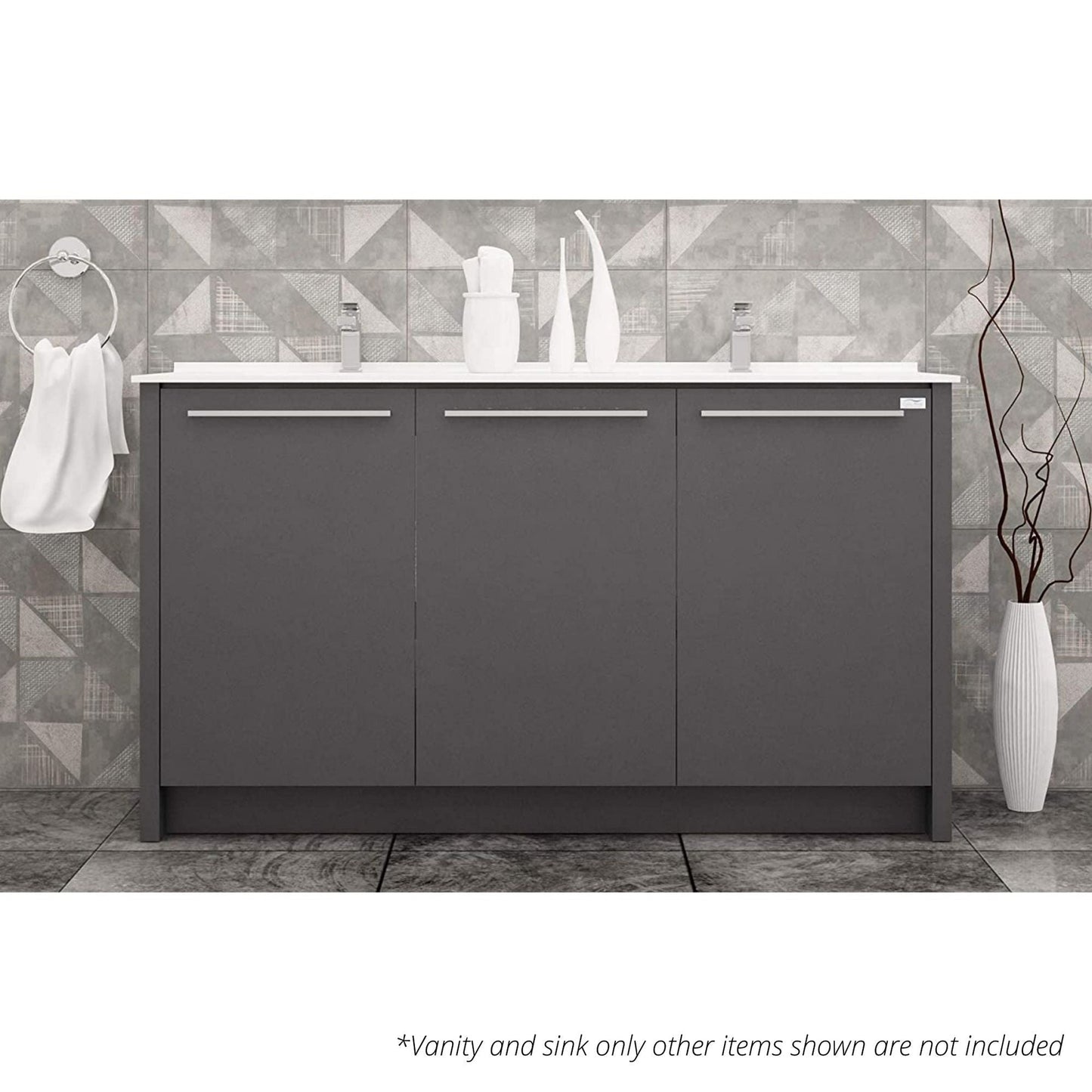 Casa Mare Benna 63" Glossy Gray Bathroom Vanity and Acrylic Double Sink Combo