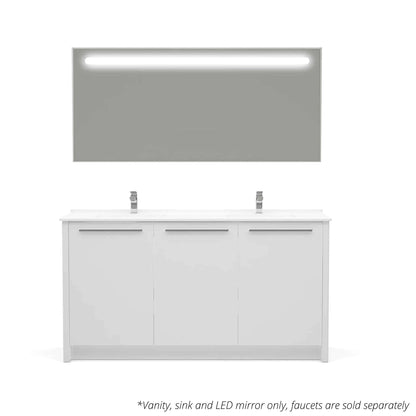 Casa Mare Benna 63" Glossy White Bathroom Vanity and Acrylic Double Sink Combo with LED Mirror