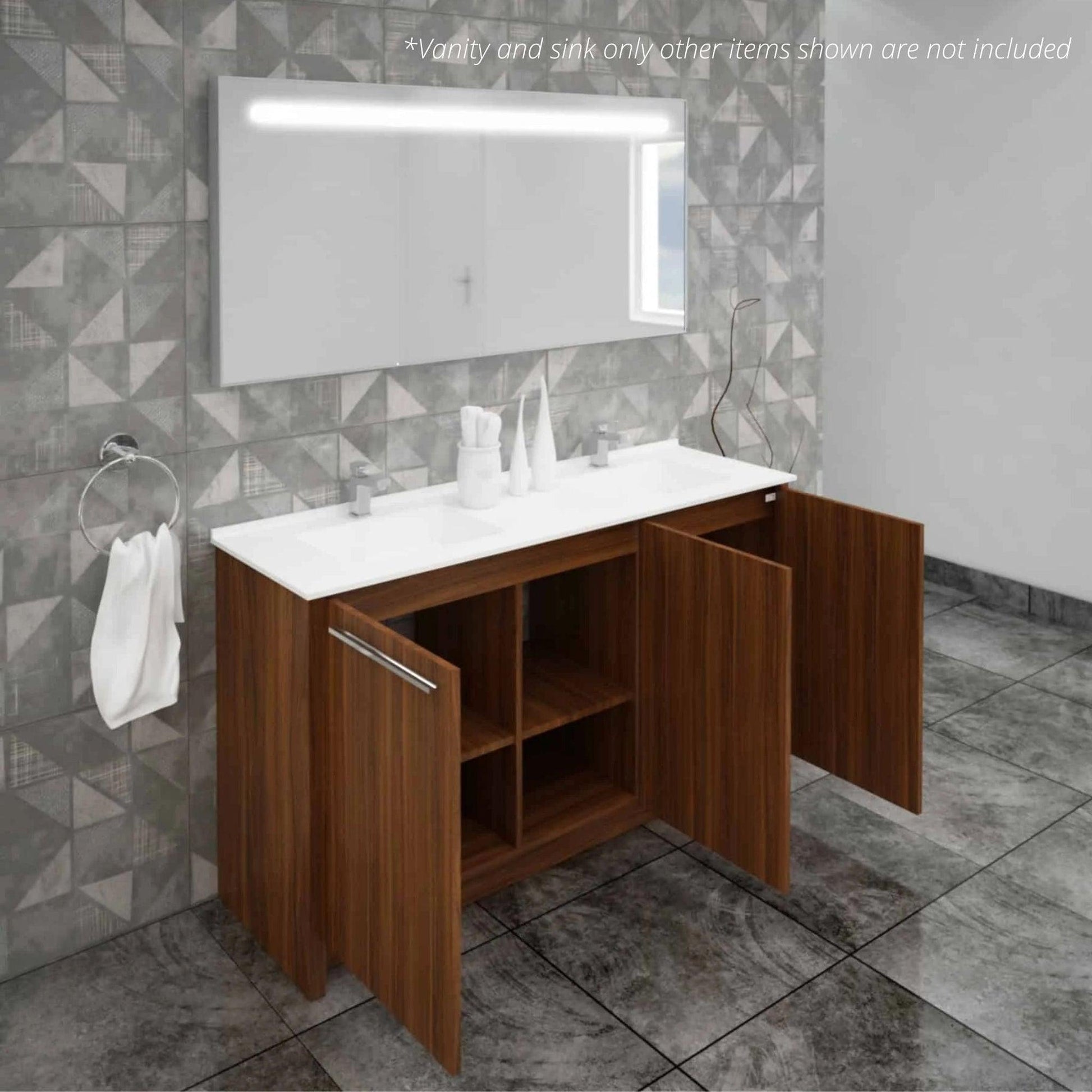 Casa Mare Benna 63" Matte Walnut Bathroom Vanity and Acrylic Double Sink Combo
