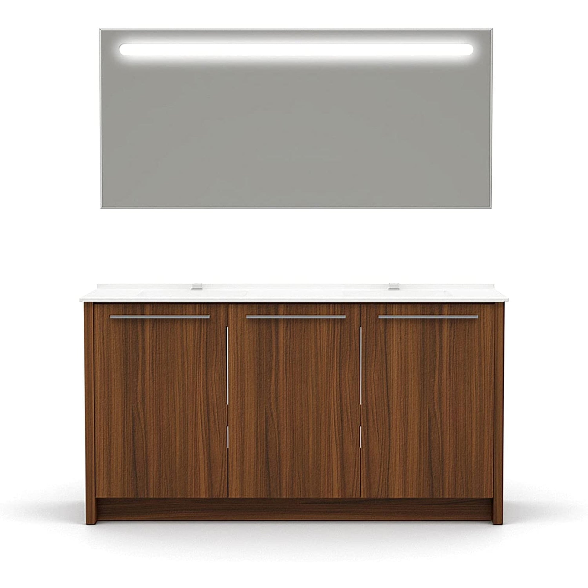 Casa Mare Benna 63" Matte Walnut Bathroom Vanity and Acrylic Double Sink Combo with LED Mirror