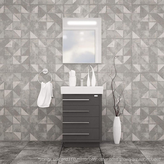 Casa Mare Domenico 24" Glossy Gray Bathroom Vanity and Ceramic Sink Combo With LED Mirror