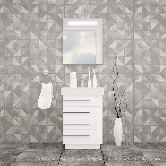 Casa Mare Domenico 24" Glossy White Bathroom Vanity and Ceramic Sink Combo With LED Mirror