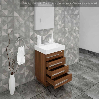 Casa Mare Domenico 24" Matte Walnut Bathroom Vanity and Ceramic Sink Combo With LED Mirror