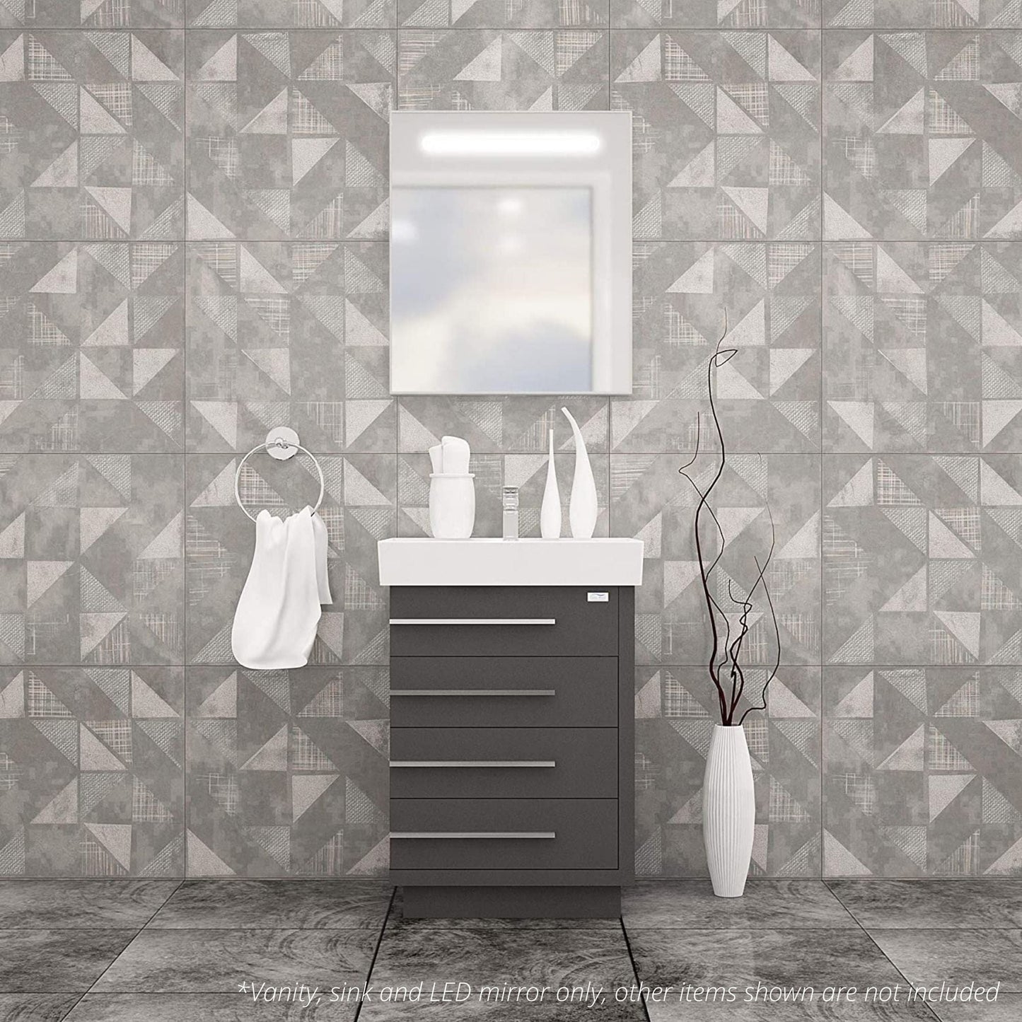 Casa Mare Domenico 32" Glossy Gray Bathroom Vanity and Ceramic Sink Combo With LED Mirror
