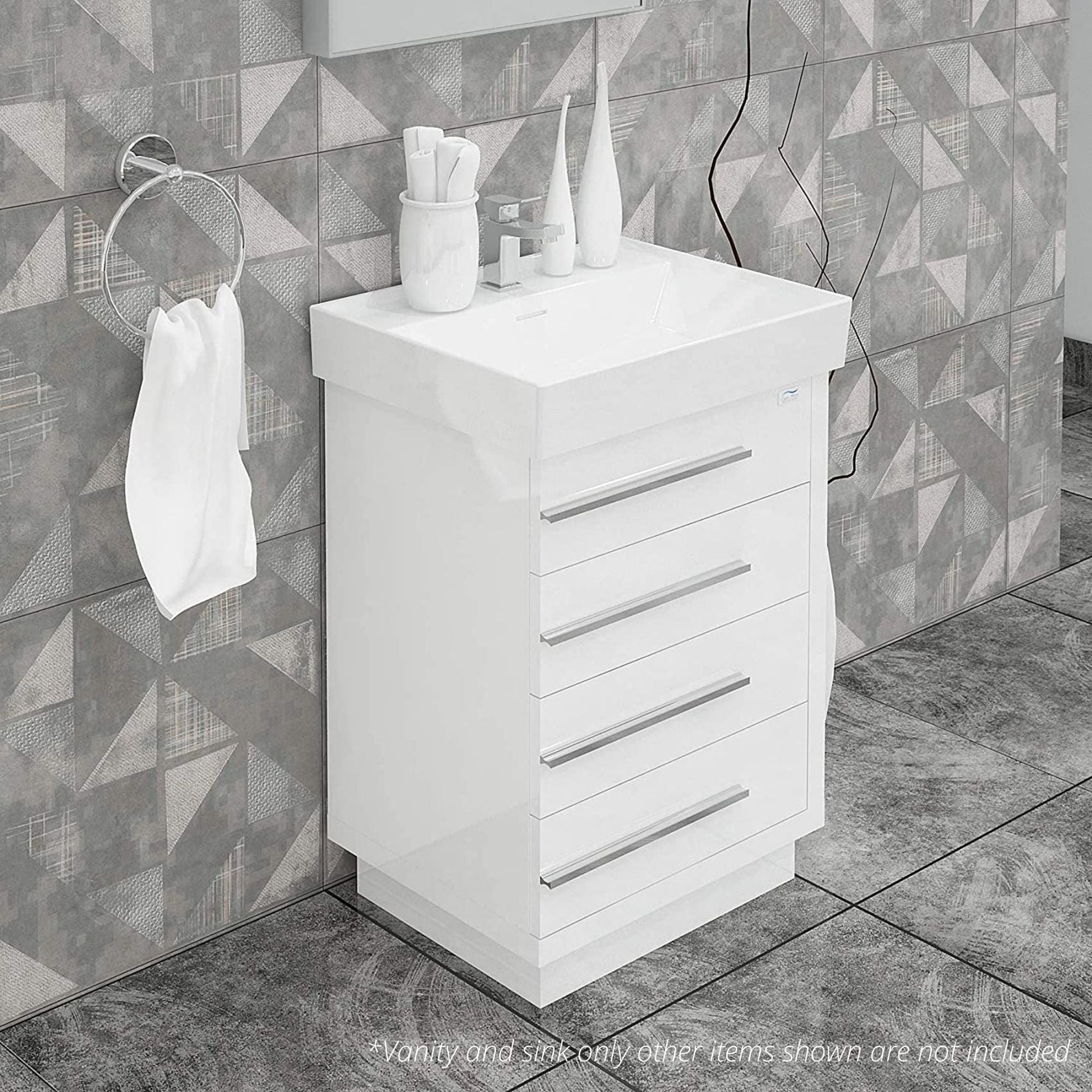 Casa Mare Domenico 32" Glossy White Bathroom Vanity and Ceramic Sink Combo With LED Mirror