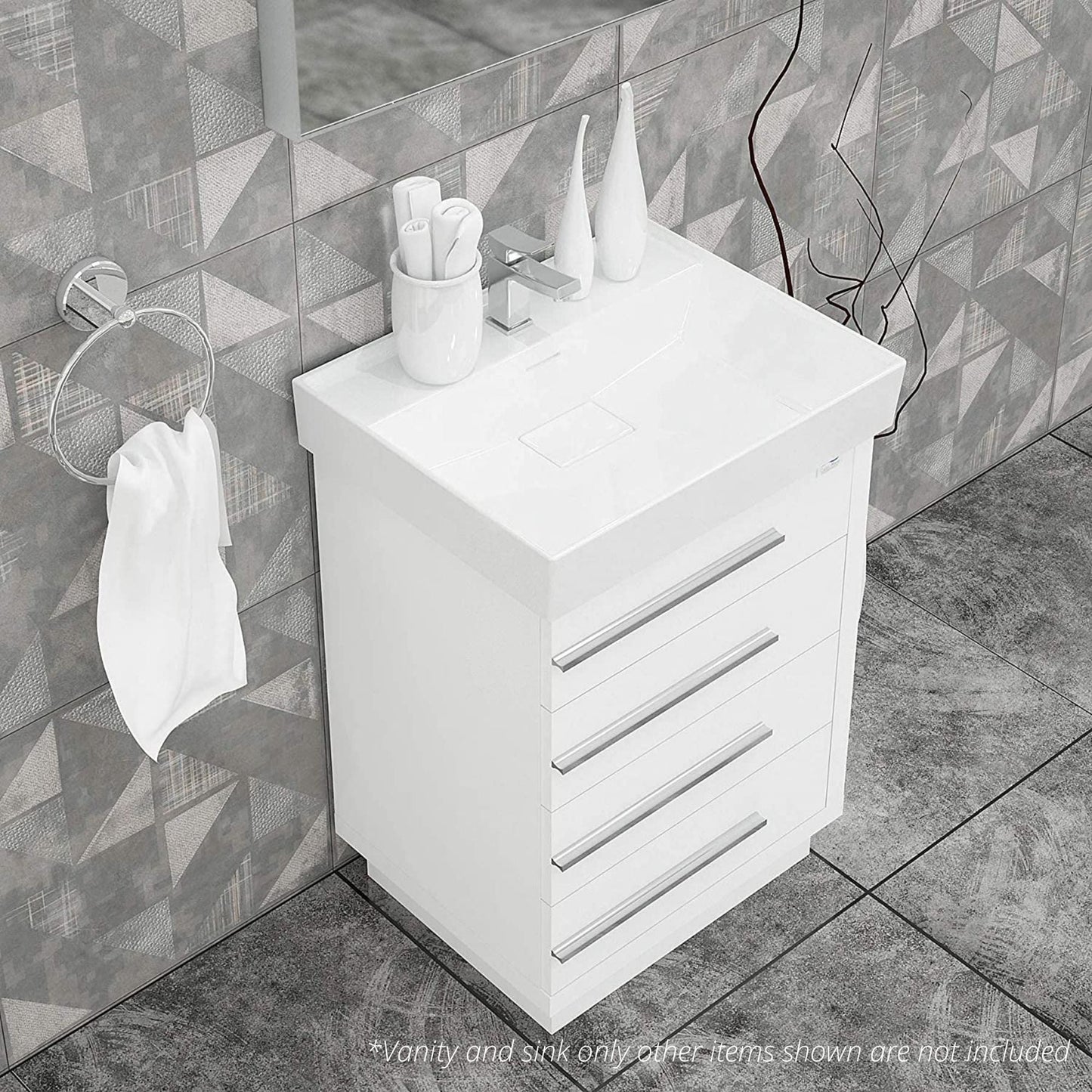 Casa Mare Domenico 32" Glossy White Bathroom Vanity and Ceramic Sink Combo With LED Mirror