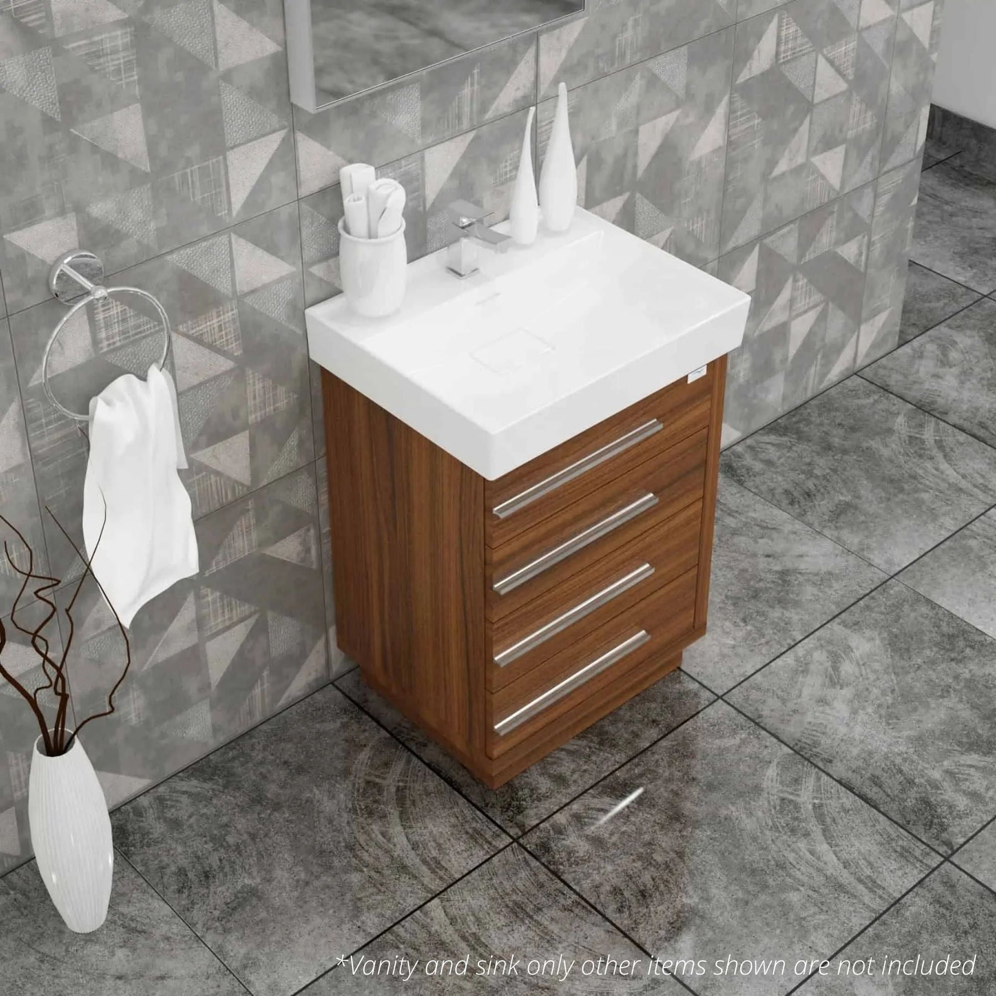 Casa Mare Domenico 32" Matte Walnut Bathroom Vanity and Ceramic Sink Combo With LED Mirror