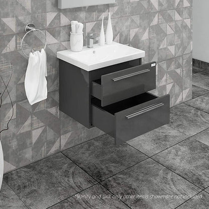 Casa Mare Elke 24" Glossy Gray Wall-Mounted Bathroom Vanity and Ceramic Sink Combo