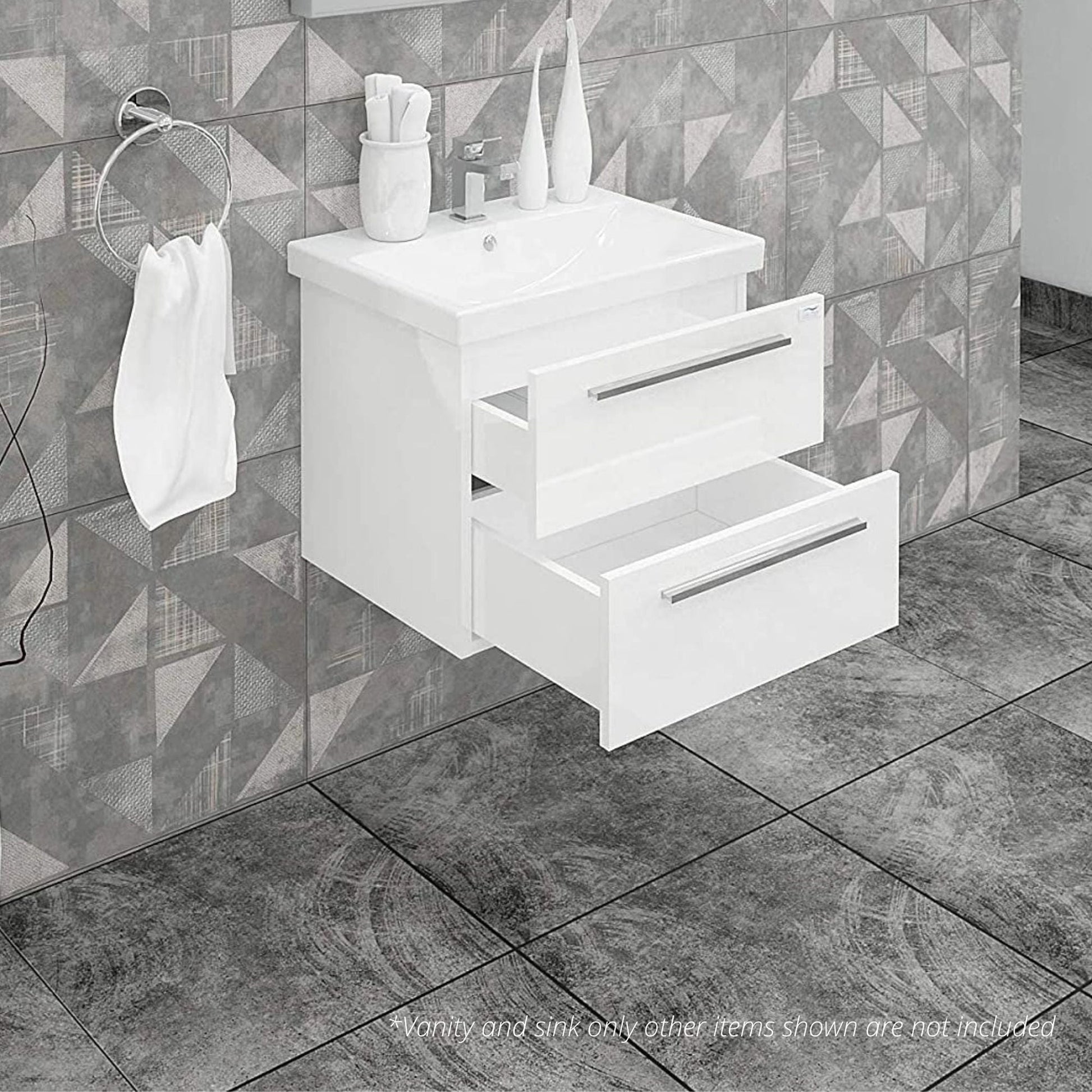 Casa Mare Elke 24" Glossy White Wall-Mounted Bathroom Vanity and Ceramic Sink Combo