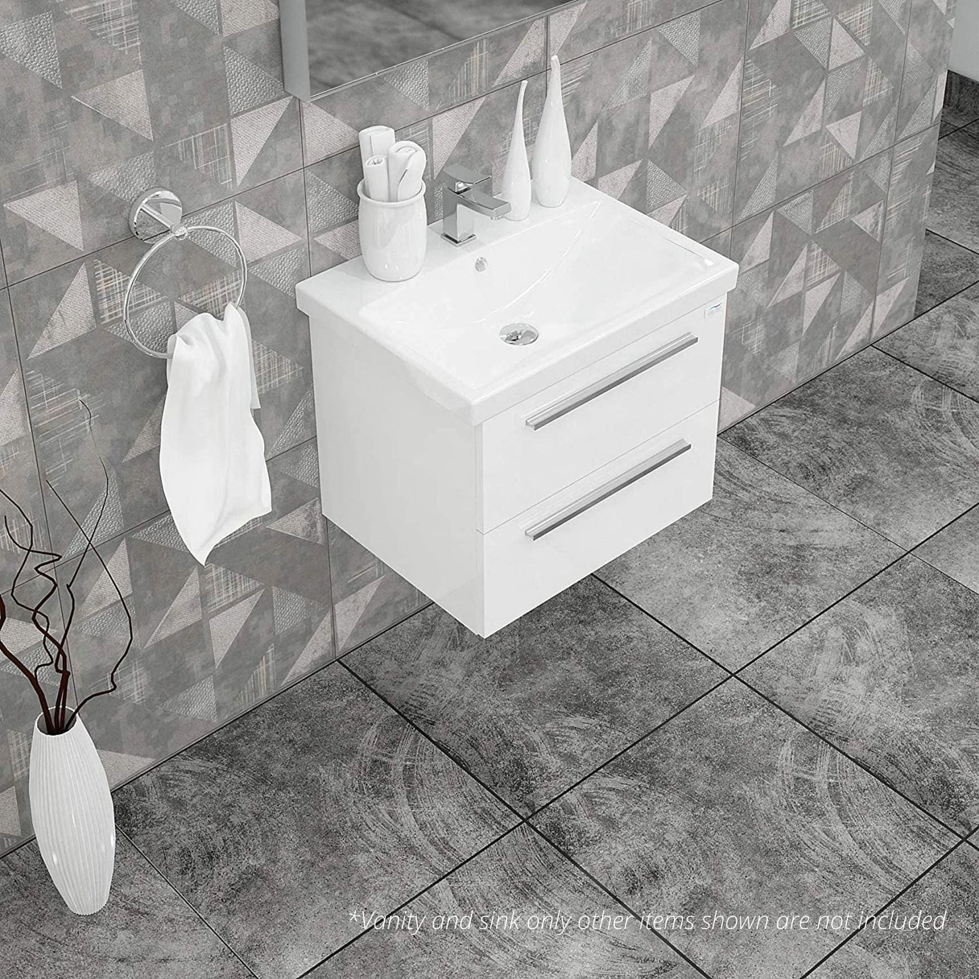 Casa Mare Elke 24" Glossy White Wall-Mounted Bathroom Vanity and Ceramic Sink Combo With LED Mirror