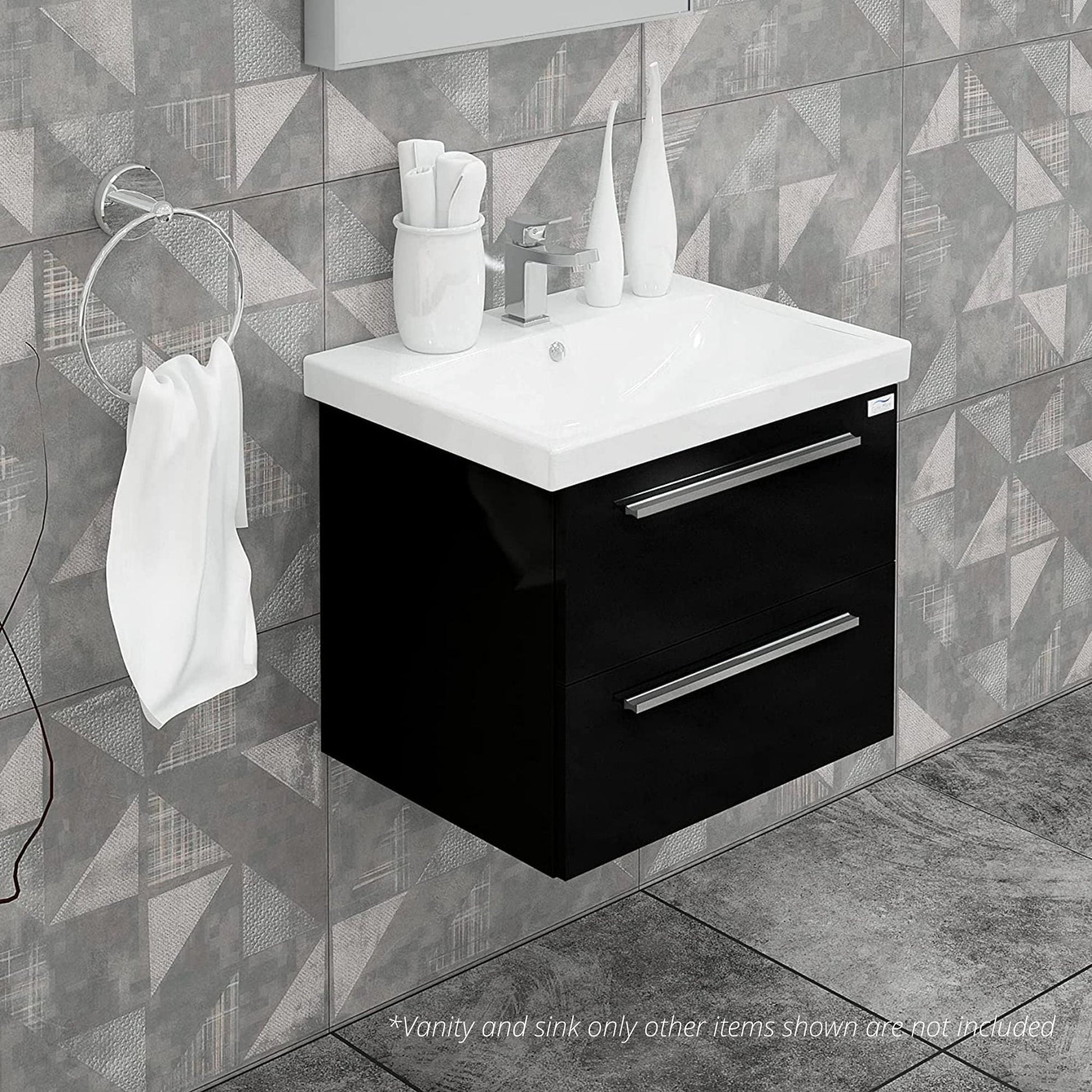 Casa Mare Elke 32" Glossy Black Wall-Mounted Bathroom Vanity and Ceramic Sink Combo With LED Mirror