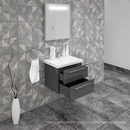 Casa Mare Elke 32" Glossy Gray Wall-Mounted Bathroom Vanity and Ceramic Sink Combo