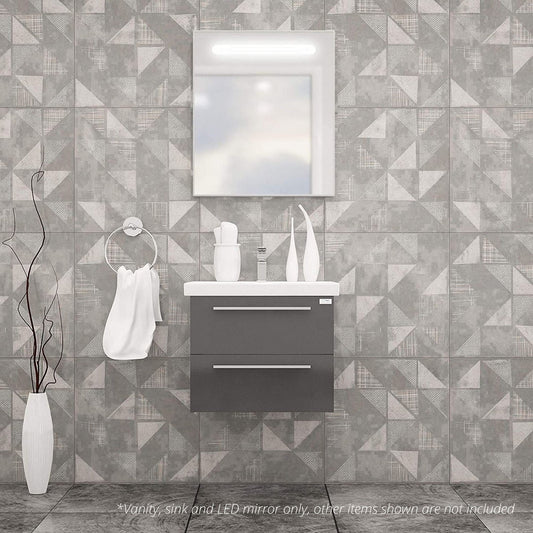 Casa Mare Elke 32" Glossy Gray Wall-Mounted Bathroom Vanity and Ceramic Sink Combo With LED Mirror