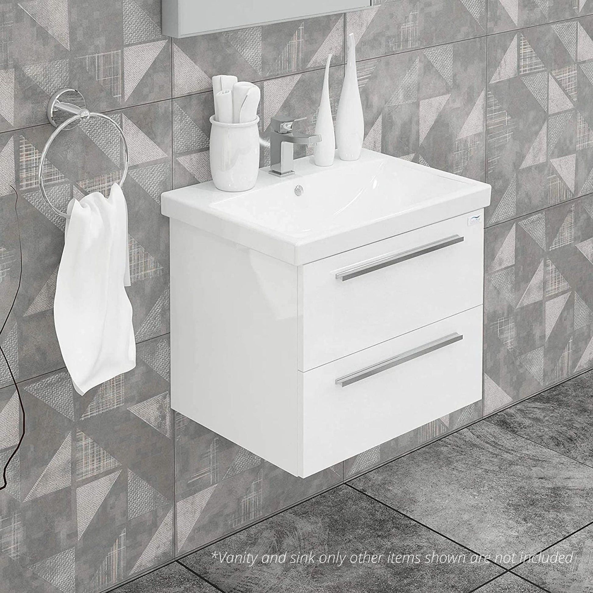 Casa Mare Elke 32" Glossy White Wall-Mounted Bathroom Vanity and Ceramic Sink Combo