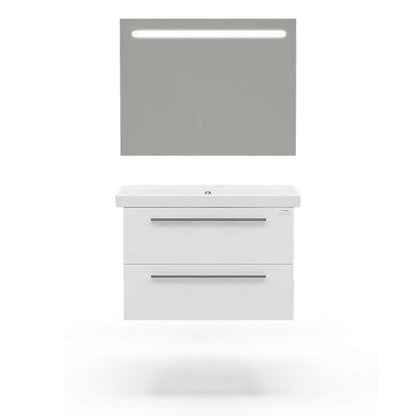 Casa Mare Elke 32" Glossy White Wall-Mounted Bathroom Vanity and Ceramic Sink Combo With LED Mirror